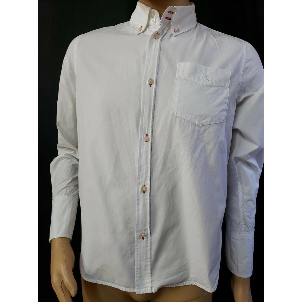 tripp nyc Men’s Shirt Size XS white cotton red stitches buttons Long Sleeve  #C